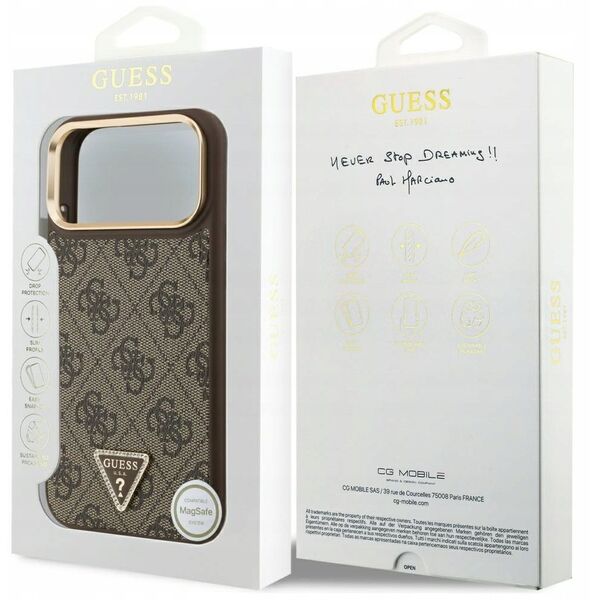 Etui Guess 4G Triangle Logo MagSafe do iPhone 17 Pro Max brązowy złoty