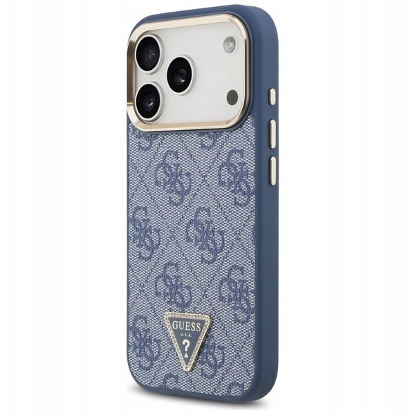 Etui Guess 4G Triangle Logo MagSafe do iPhone 17 Pro niebieski złoty