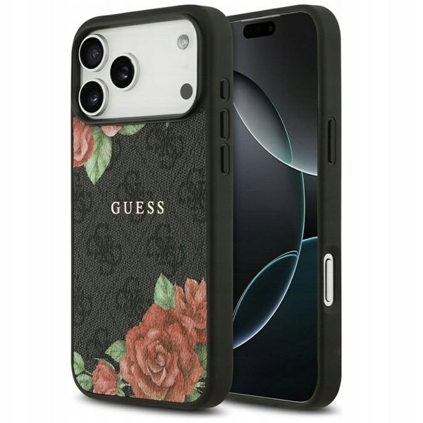 Etui Guess 4G Flowers Print MagSafe do iPhone 17 Pro czarny
