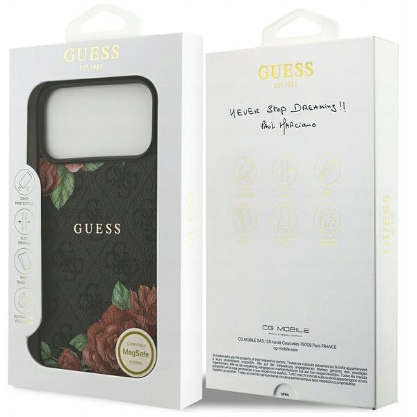 Etui Guess 4G Flowers Print MagSafe do iPhone 17 Pro czarny