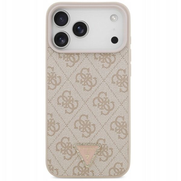 Etui Guess Leather 4G Triangle Strass MagSafe do iPhone 17 Pro Max różowy