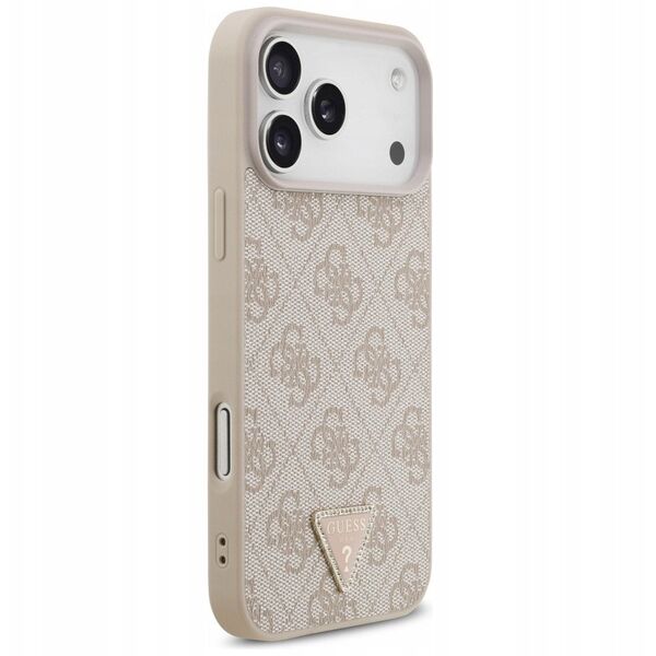 Etui Guess Leather 4G Triangle Strass MagSafe do iPhone 17 Pro Max różowy