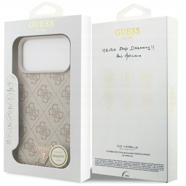 Etui Guess Leather 4G Triangle Strass MagSafe do iPhone 17 Pro Max różowy