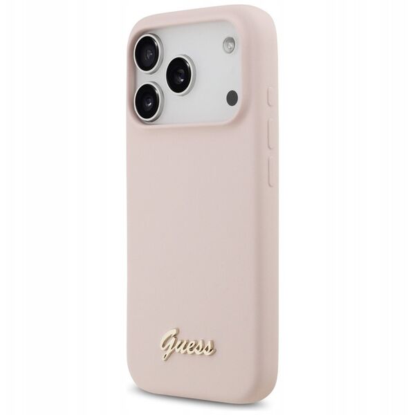 Etui Guess Silicone Script Metal Logo MagSafe do iPhone 17 Pro różowy