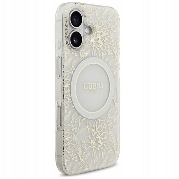 Etui Guess IML Flowers Electro Pearl Strap MagSafe do iPhone 17 biały