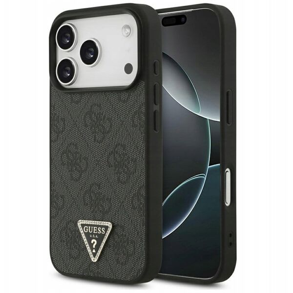 Etui Guess Leather 4G Triangle Strass MagSafe do iPhone 17 Pro czarny