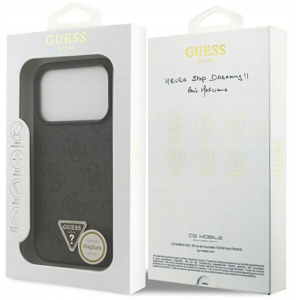 Etui Guess Leather 4G Triangle Strass MagSafe do iPhone 17 Pro czarny