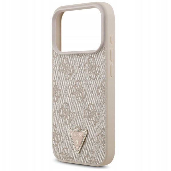 Etui Guess Leather 4G Triangle Strass MagSafe do iPhone 17 Pro różowy