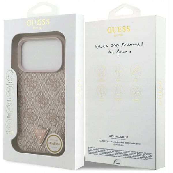 Etui Guess Leather 4G Triangle Strass MagSafe do iPhone 17 Pro różowy