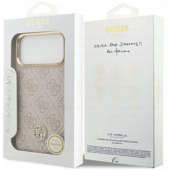 Etui Guess 4G Strass Logo MagSafe do iPhone 17 Pro Max różowy
