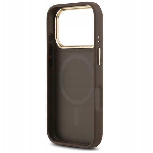 Etui Guess 4G Stripe MagSafe do iPhone 17 Pro brązowy