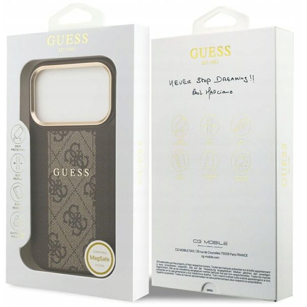 Etui Guess 4G Stripe MagSafe do iPhone 17 Pro brązowy