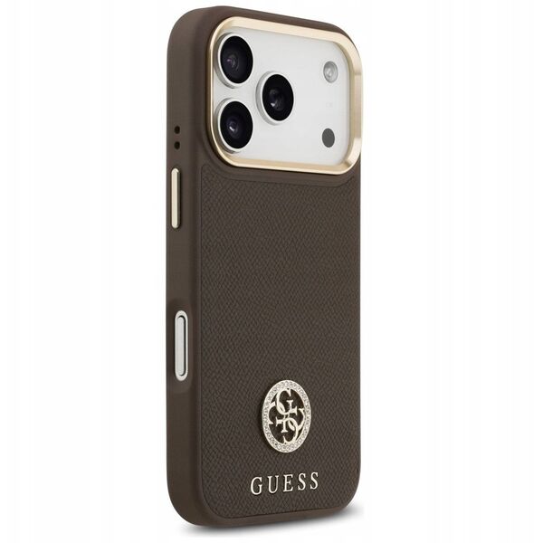 Etui Guess Grained Strass Logo MagSafe do iPhone 17 Pro brązowy