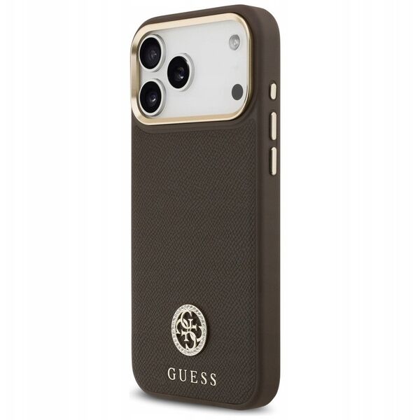 Etui Guess Grained Strass Logo MagSafe do iPhone 17 Pro Max brązowy