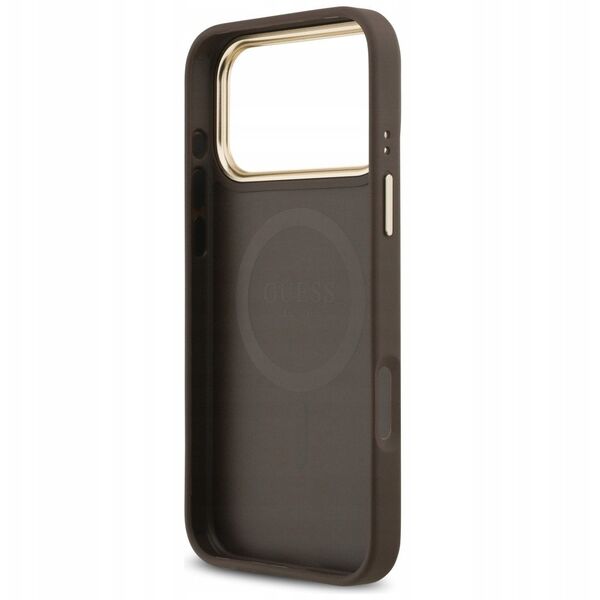Etui Guess Grained Strass Logo MagSafe do iPhone 17 Pro Max brązowy