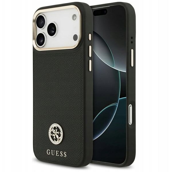 Etui Guess Grained Strass Logo MagSafe do iPhone 17 Pro Max czarny