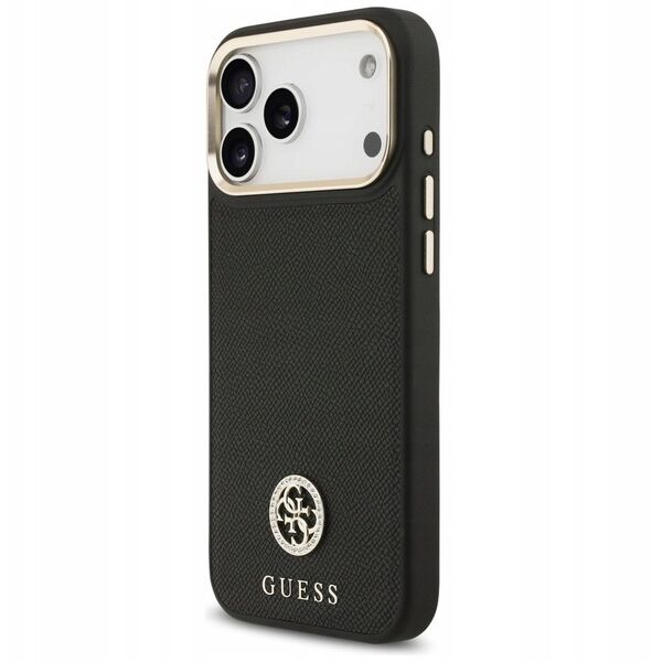 Etui Guess Grained Strass Logo MagSafe do iPhone 17 Pro Max czarny
