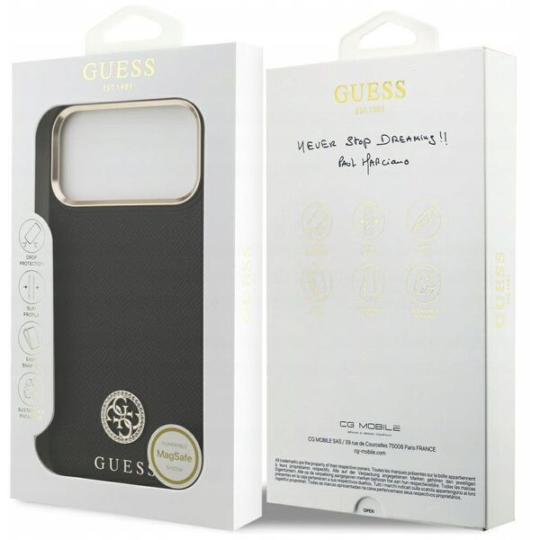 Etui Guess Grained Strass Logo MagSafe do iPhone 17 Pro Max czarny