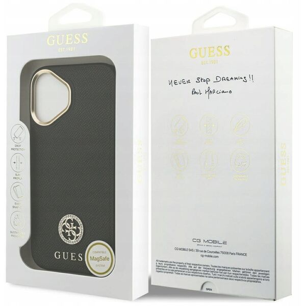 Etui Guess Grained Strass Logo MagSafe do iPhone 17 czarny