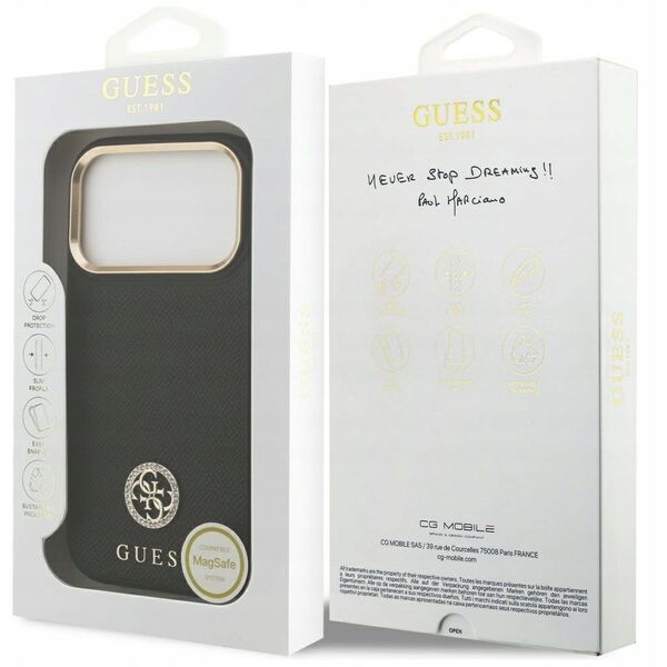 Etui Guess Grained Strass Logo MagSafe do iPhone 17 Pro czarny