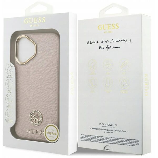 Etui Guess Grained Strass Logo MagSafe do iPhone 17 różowy