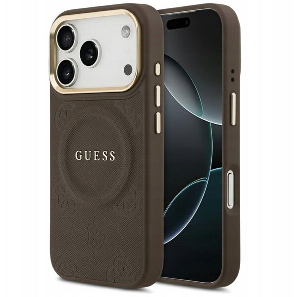 Etui Guess Peony Hot Stamp MagSafe do iPhone 17 Pro brązowy