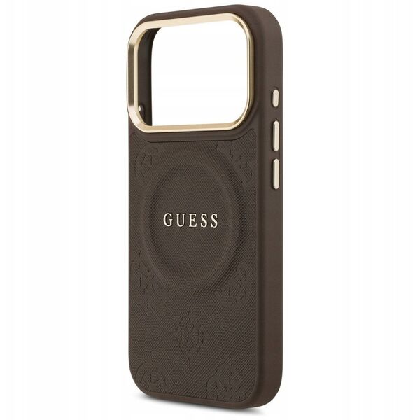 Etui Guess Peony Hot Stamp MagSafe do iPhone 17 Pro brązowy
