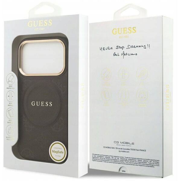 Etui Guess Peony Hot Stamp MagSafe do iPhone 17 Pro brązowy