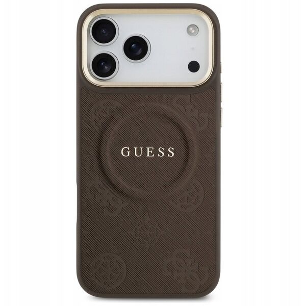 Etui Guess Peony Hot Stamp MagSafe do iPhone 17 Pro Max brązowy