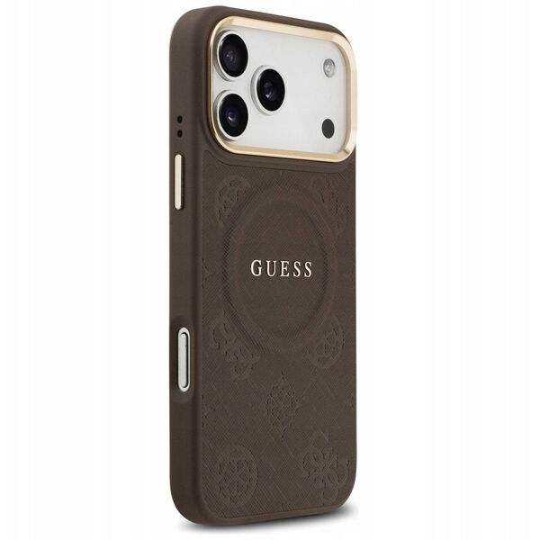 Etui Guess Peony Hot Stamp MagSafe do iPhone 17 Pro Max brązowy