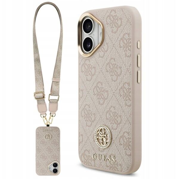 Etui Guess 4G Strass Logo & Big Strap Metal Buttons MagSafe do iPhone 17 różowy