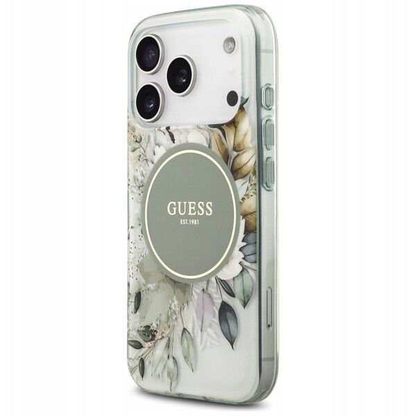 Etui Guess IML Flower & Tonal Circle MagSafe do iPhone 17 Pro zielony