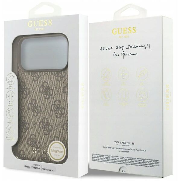 Etui Guess 4G Charms Collection MagSafe do iPhone 17 Pro Max brązowy
