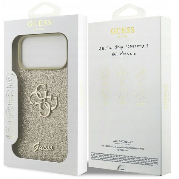 Etui Guess Fixed Glitter Big 4G do iPhone 17 Pro Max złoty