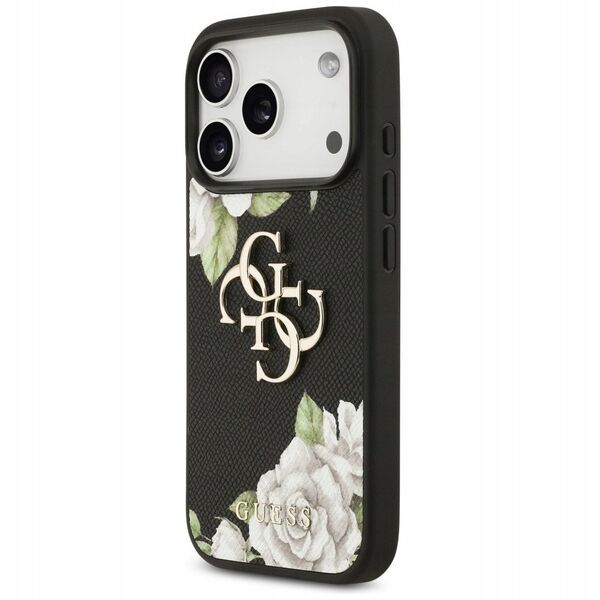 Etui Guess Grained Roses & Big 4G Logo do iPhone 17 Pro czarny
