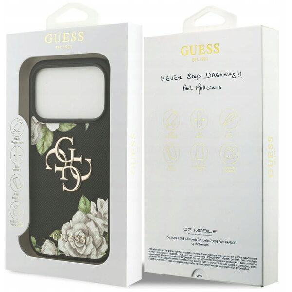 Etui Guess Grained Roses & Big 4G Logo do iPhone 17 Pro czarny