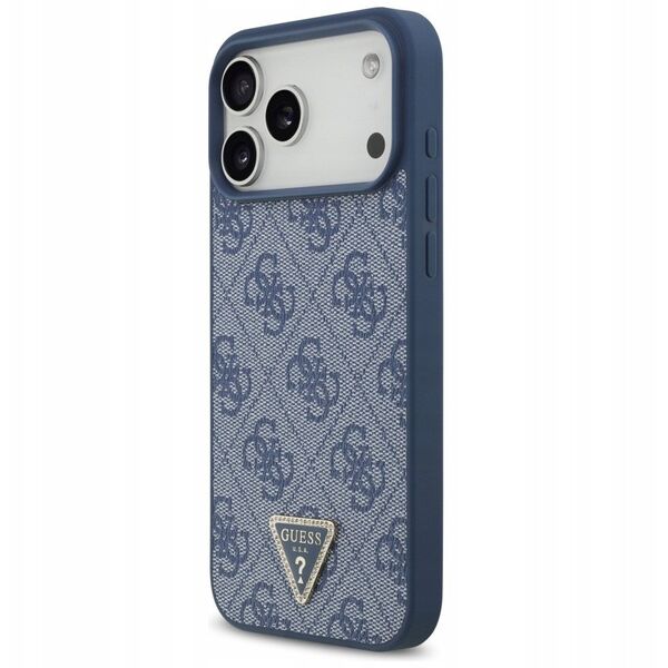 Etui Guess Leather 4G Triangle Strass MagSafe do iPhone 17 Pro Max niebieski