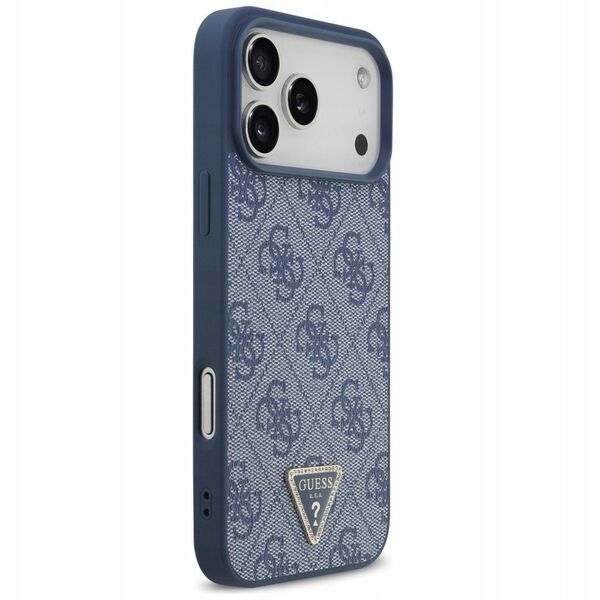 Etui Guess Leather 4G Triangle Strass MagSafe do iPhone 17 Pro Max niebieski