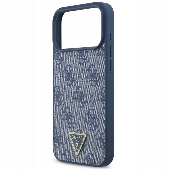 Etui Guess Leather 4G Triangle Strass MagSafe do iPhone 17 Pro Max niebieski
