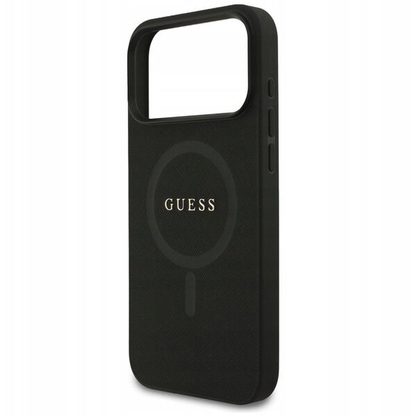 Etui Guess Saffiano Classic Logo MagSafe do iPhone 17 Pro Max czarny
