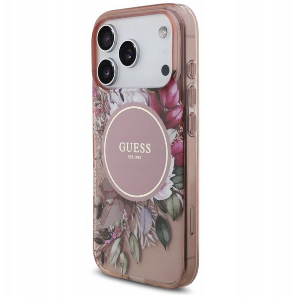 Etui Guess IML Flowers Pearl Strap MagSafe do iPhone 17 Pro różowy