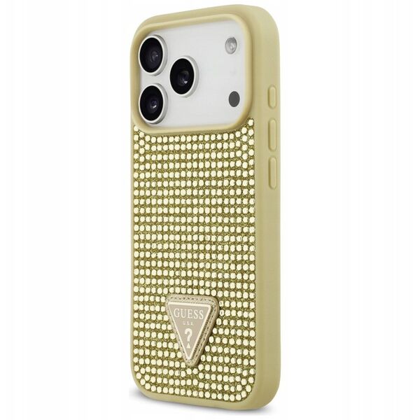 Etui Guess Rhinestone Triangle Logo do iPhone 17 Pro złoty
