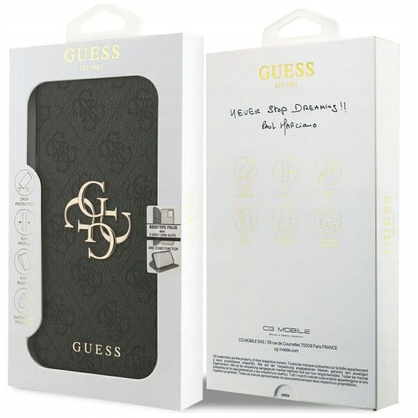 Etui Guess Book 4G Metal Logo do iPhone 17 Pro Max czarny