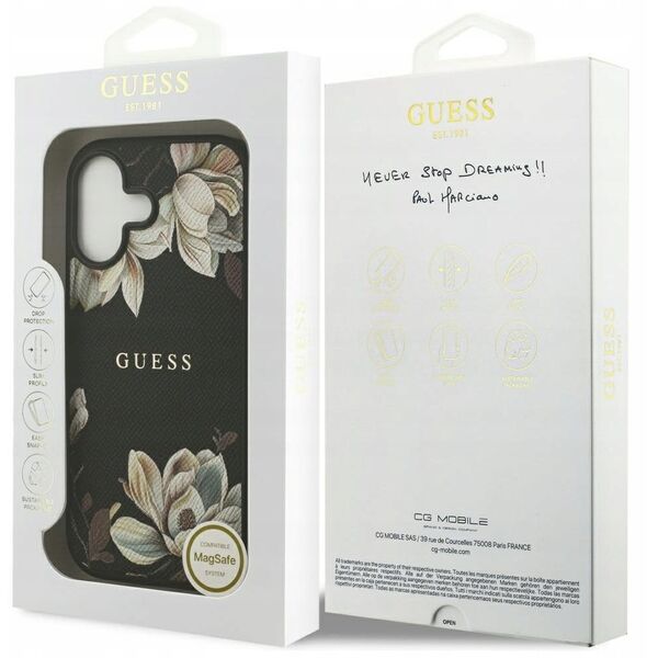 Etui Guess Grained Flowers Classic Logo MagSafe do iPhone 17 czarny