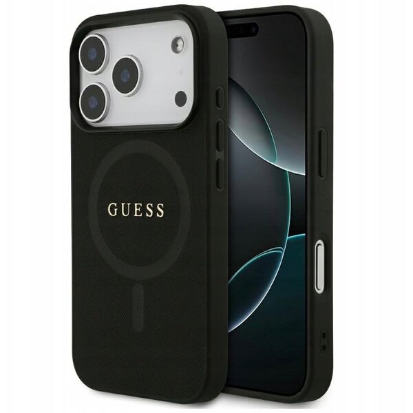 Etui Guess Saffiano Classic Logo MagSafe do iPhone 17 Pro czarny
