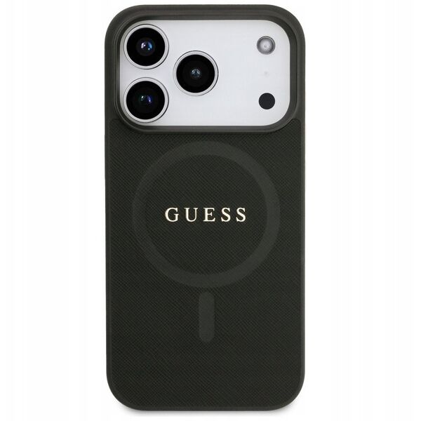 Etui Guess Saffiano Classic Logo MagSafe do iPhone 17 Pro czarny