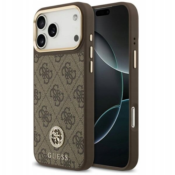 Etui Guess 4G Strass Logo MagSafe do iPhone 17 Pro Max brązowy