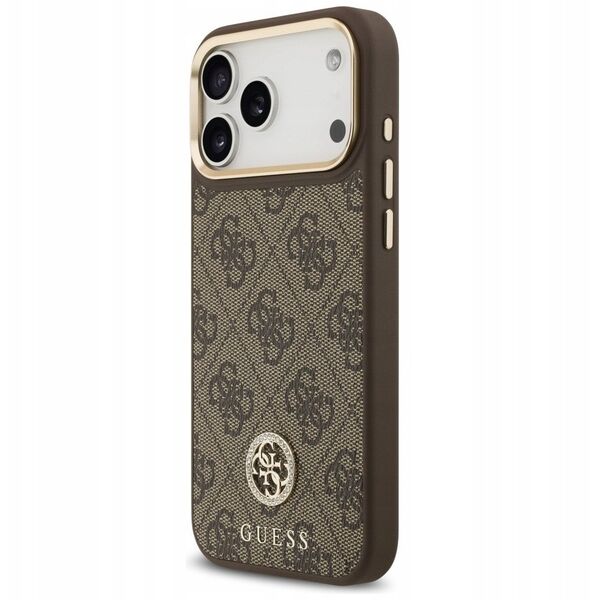 Etui Guess 4G Strass Logo MagSafe do iPhone 17 Pro Max brązowy