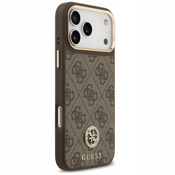 Etui Guess 4G Strass Logo MagSafe do iPhone 17 Pro Max brązowy
