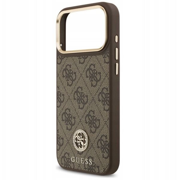 Etui Guess 4G Strass Logo MagSafe do iPhone 17 Pro Max brązowy
